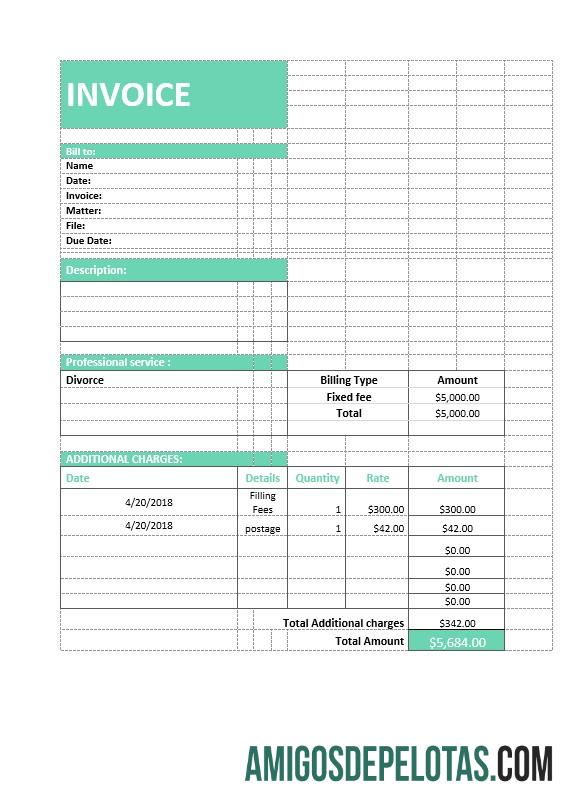 em branco Modelo de fatura de serviço jurídico